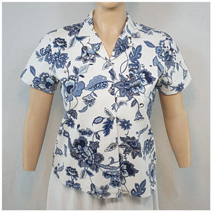 SUSAN GRAVER, Denim Floral Top, size XLarge XL X-L
